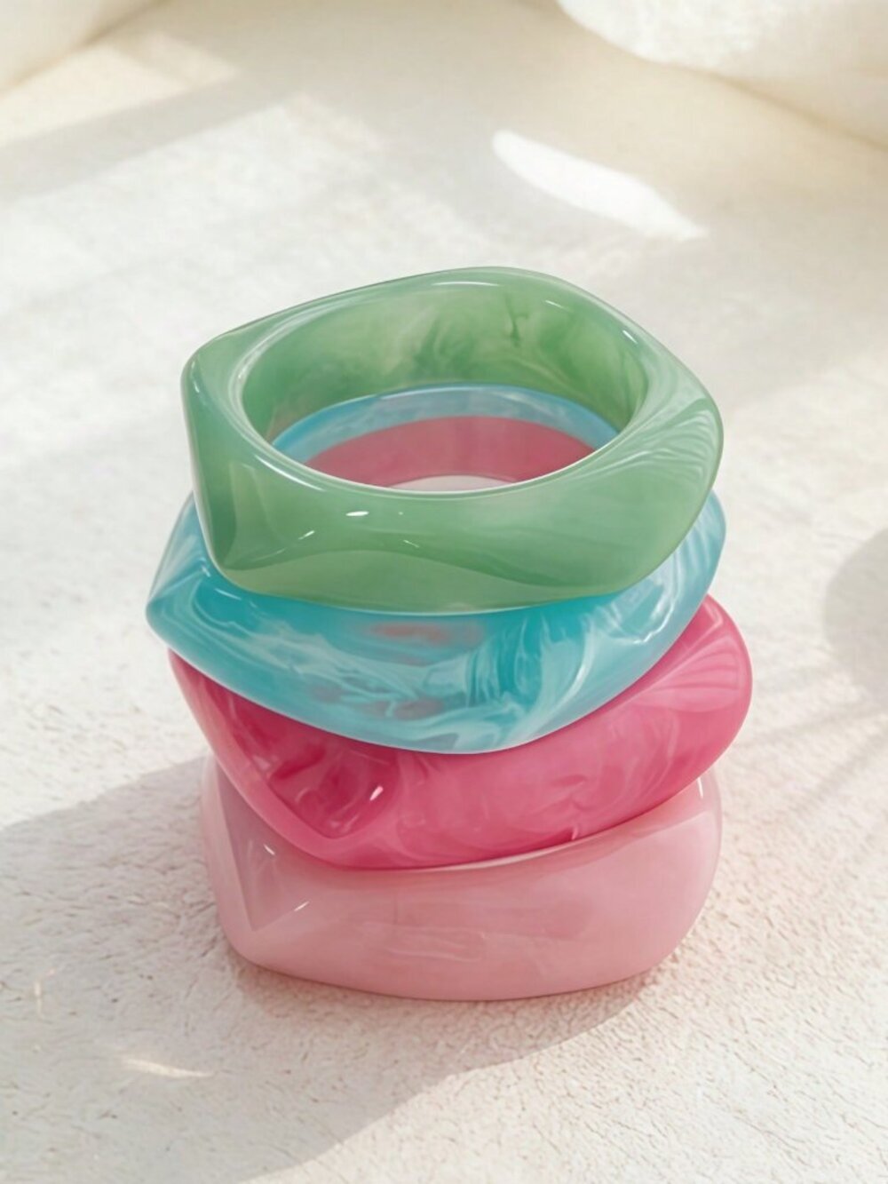 Tie-Dye Geometric Women's Curved Beach Resin Bracelet set of 4